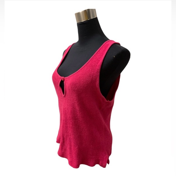 Vintage 80s Raspberry Pink Sleeveless Terrycloth Crop Tank Top Keyhole Detail - Picture 13 of 16